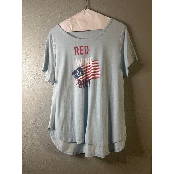 Lane Bryant women’s 18/20 blue forth of July Red Wine & Blue t shirt patriotic - Picture 1 of 9